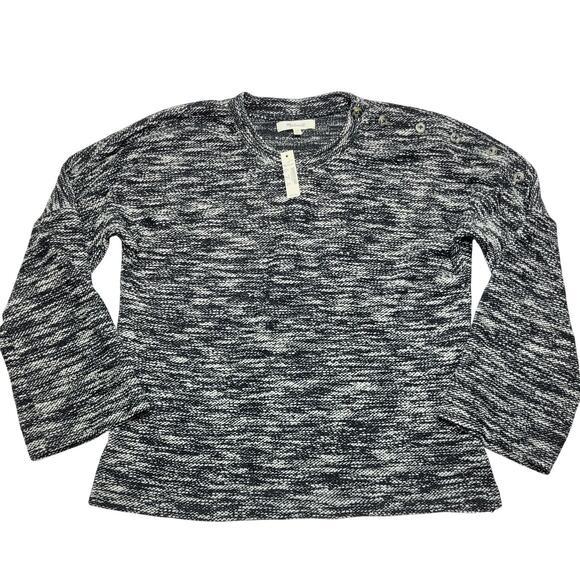 Madewell Button Shoulder Wide Sleeve Sweater Top Marled Black Crewneck Cotton XS - Picture 3 of 10